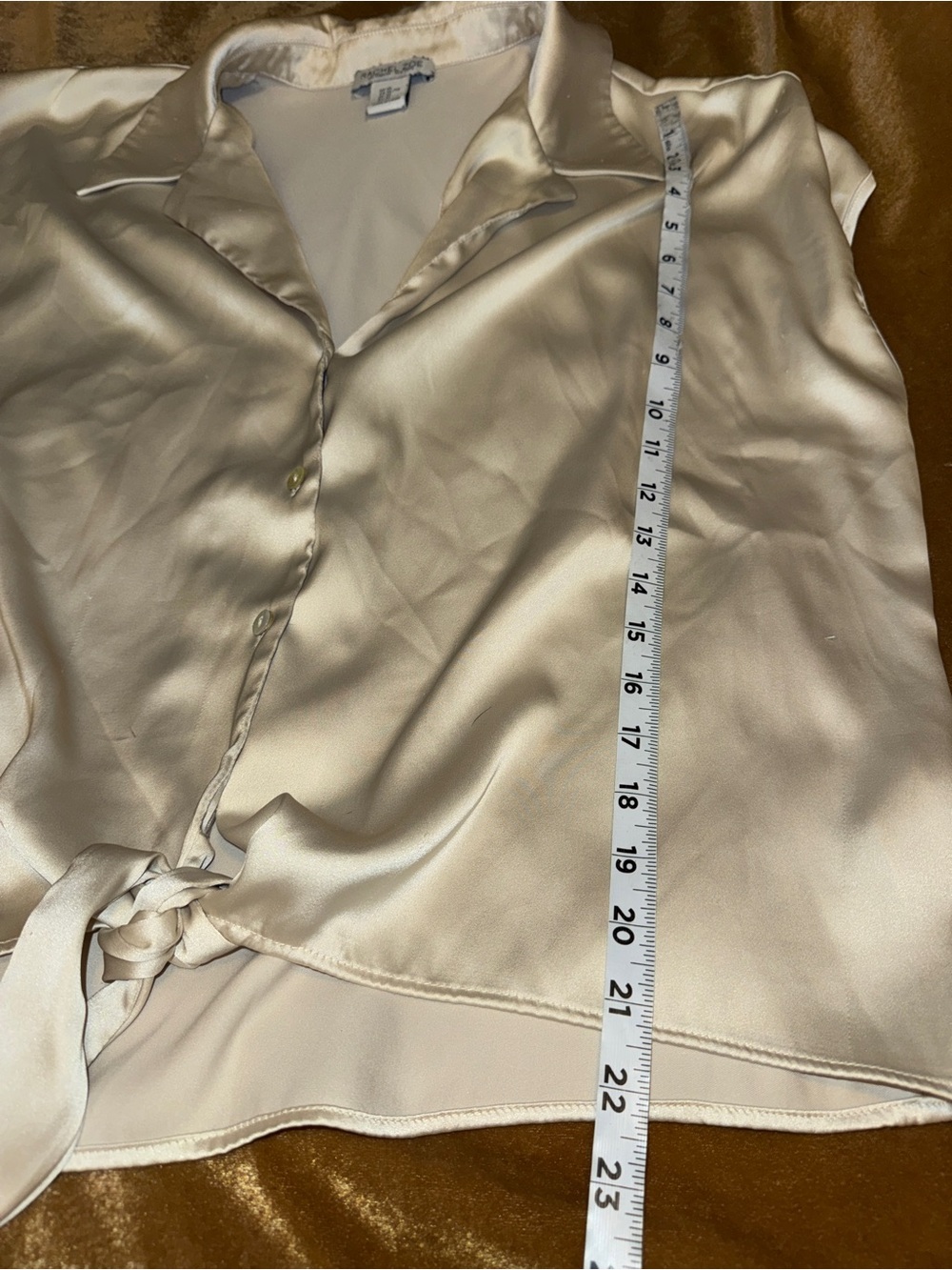 Rachel Zoe Ivory Satin Tie-Front Short Sleeve Blouse, XL - Picture 9 of 10